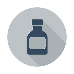 Flat Medicine Bottle icon with long shadow on grey circle