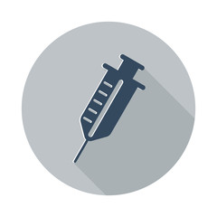 Flat Syringe icon with long shadow on grey circle