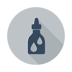 Flat Medicine Bottle icon with long shadow on grey circle