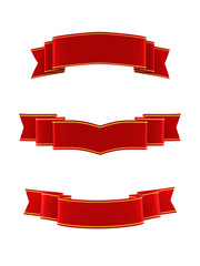 Set of shiny red ribbons with gold strips. Isolated on white