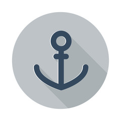 Flat Anchor icon with long shadow on grey circle