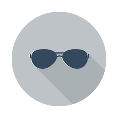 Flat Sunglasses icon with long shadow on grey circle