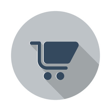 Flat Shopping Cart icon with long shadow on grey circle