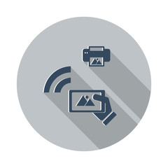 Flat Mobile Photo Printing icon with long shadow on grey circle