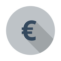 Flat Euro icon with long shadow on grey circle