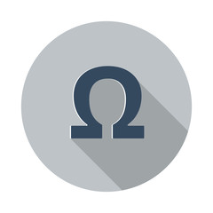Flat Omega icon with long shadow on grey circle