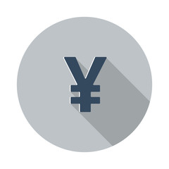 Flat Yen icon with long shadow on grey circle
