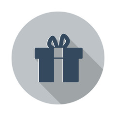 Flat Gift  icon with long shadow on grey circle