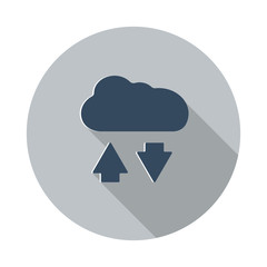 Flat Cloud Computing icon with long shadow on grey circle