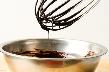 Mixing of chocolate sauce for chocolate cake
