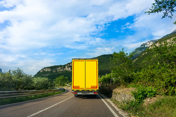 Cargo truck on the mountain. truck on road. Cargo transportation