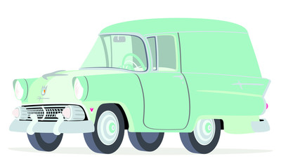  Caricatura Ford Courier Sedan Delivery 1955  verde vista frontal y lateral