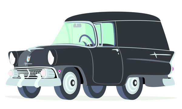 Caricatura Ford Courier Sedan Delivery 1955  negra vista frontal y lateral