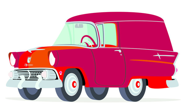 Caricatura Ford Courier Sedan Delivery 1955  roja vista frontal y lateral