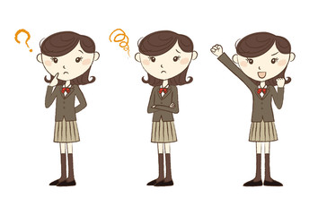 いろいろな表情とポーズの女子高校生