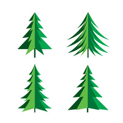 Set of Green Pines Trees. Vector Illustration an Icon.