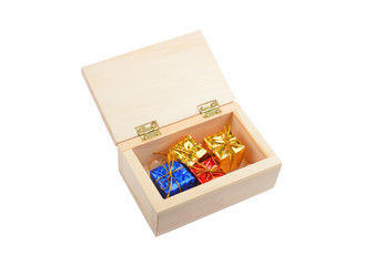 Wooden box with christmas gift