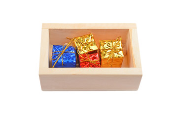 Wooden box with christmas gift