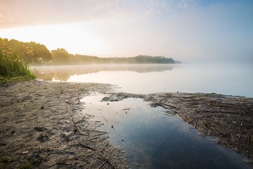 Morning foggy lake
