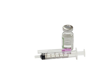 Medical ampoules and syringe isolated on white background