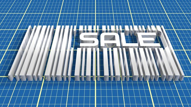 Bar Code On Blue Print Backdrop With Sale Word