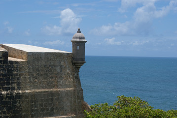 Guerite at old Spanish fort in San Juan, Puerto Rico - architecture detail

Guerite & Cannons at Fort El Morro (Castillo San Felipe del Morro) in San Juan, Puerto Rico