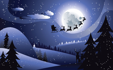 Flying Santa and Winter Forest