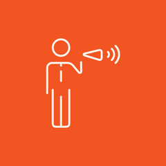 Businessman with megaphone line icon.