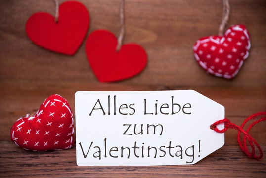 One Label With Romantic Hearts Decoration, Valentinstag Means Valentines Day