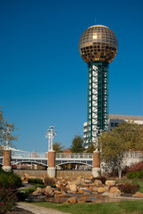 Knoxville, Tennessee skyline with the Sunsphere and the World's Fair park in the foreground