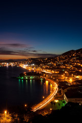 The port of Charlotte Amalie, St Thomas, US Virgin Island just after Sunset (aerial view)
