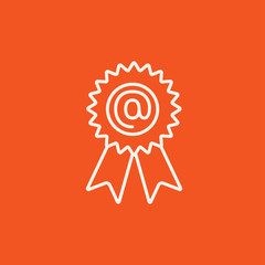 Award with at sign line icon.