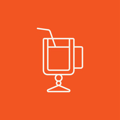 Glass with drinking straw line icon.