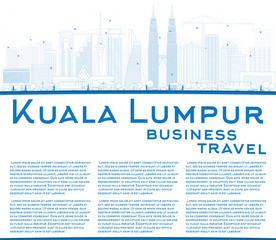 Outline Kuala Lumpur Skyline with Blue Buildings Copy Space. Some elements have transparency mode different from normal.