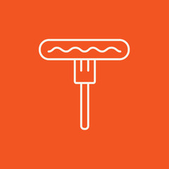 Sausage on fork line icon.