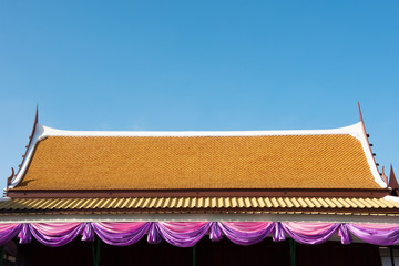 Thailand temple roof with blue sky