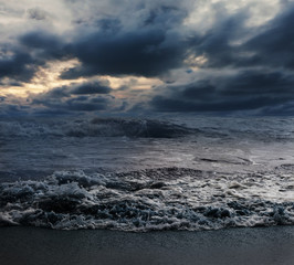 Sea and beach with sky storm cloud