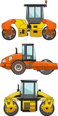 Compactors. Heavy construction machine. Vector illustration