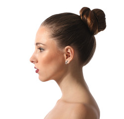 beautiful woman face portrait on white background