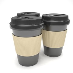 Three paper coffee cups