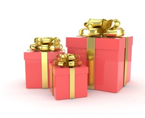 three gift boxes with bows isolated on white