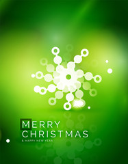 Christmas green abstract background with white transparent snowflakes