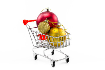 christmas ornament in cart on white background