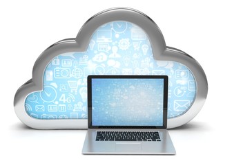 3d cloud symbol and laptop