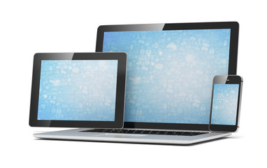 laptop, tablet, phone, on white