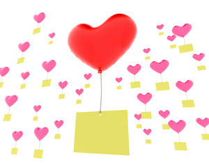 Fototapeta na wymiar Heart shaped balloons with memos