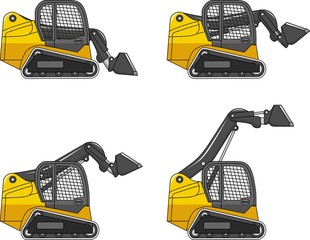 Skid steer loaders. Heavy construction machines. Vector illustration