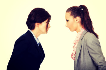 Two angry businesswomans face to face.