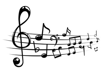 Musical notes staff background with lines. Vector illustration.