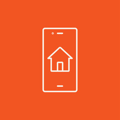 Property search on mobile device line icon.